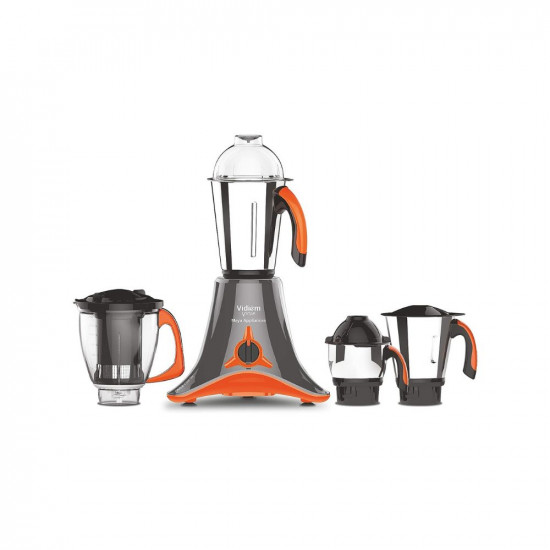 Vidiem Mixer Grinder 541 A (Grey with Orange) | 750 watt Mixer grinder with 4 Jar in-1 Juicer | Leakproof Jars with self-lock for wet & dry spices, chutneys & curries | 5 Years Warranty
