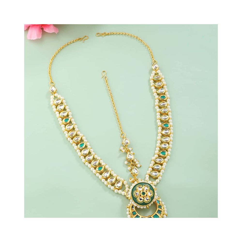 Viraasi Gold Plated Kundan Beaded Matha Patti for Women