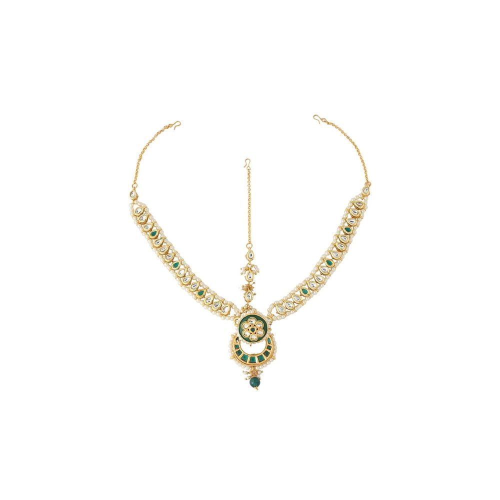 Viraasi Gold Plated Kundan Beaded Matha Patti for Women