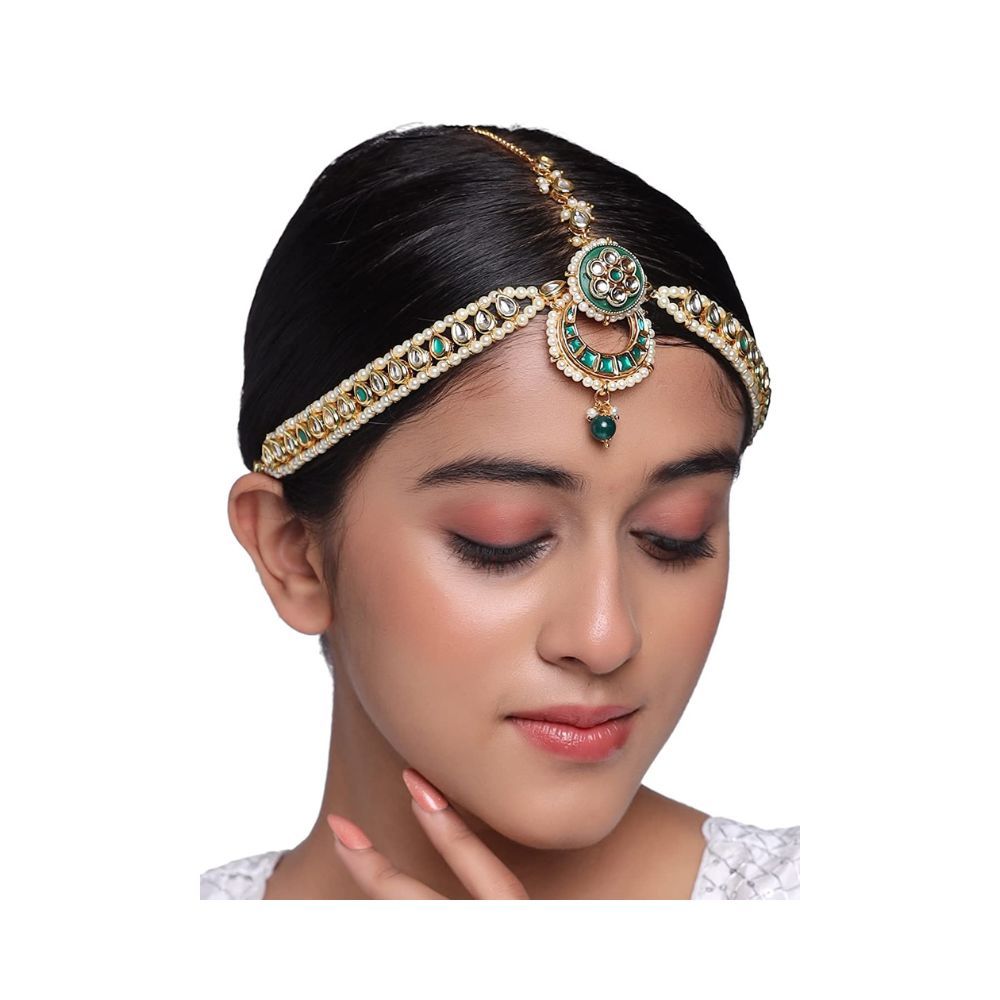 Viraasi Gold Plated Kundan Beaded Matha Patti for Women