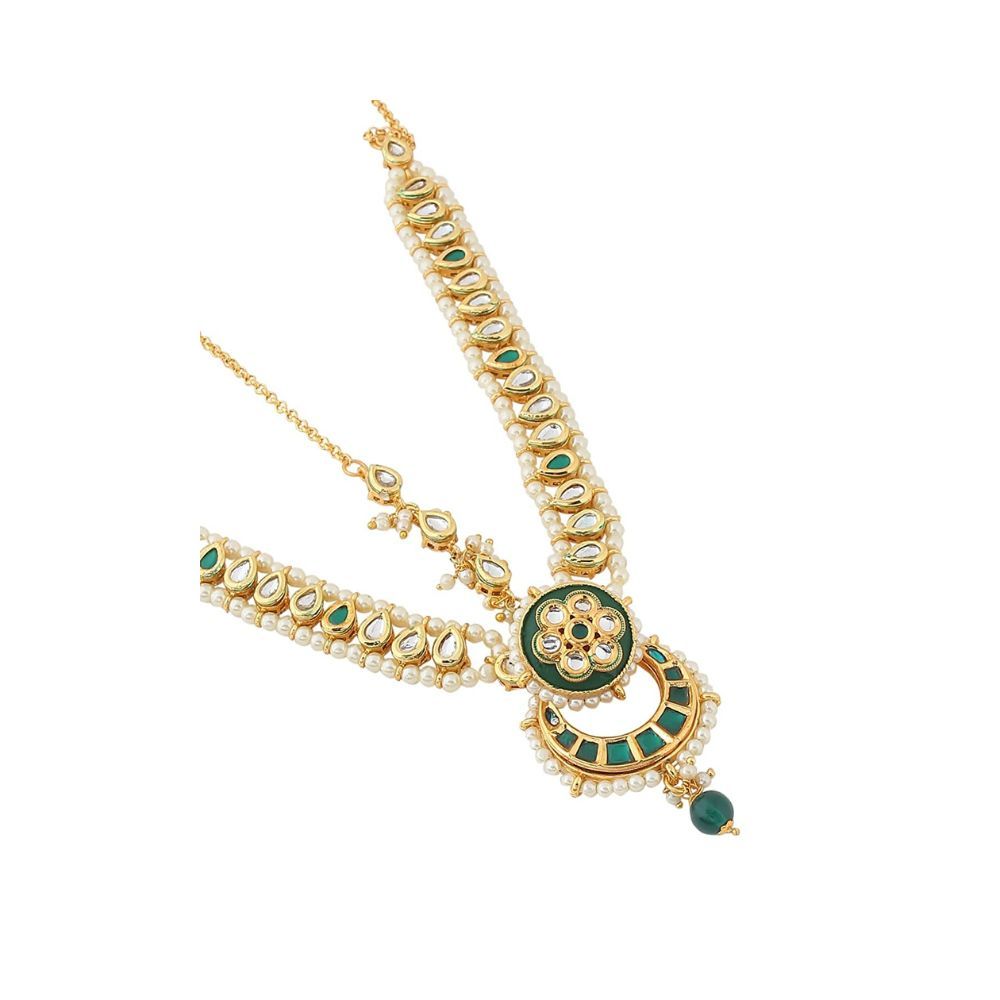 Viraasi Gold Plated Kundan Beaded Matha Patti for Women