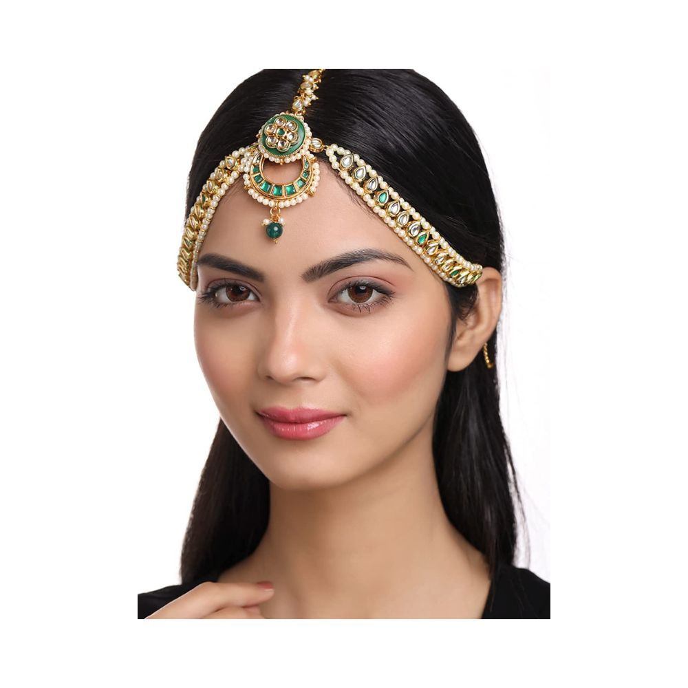 Viraasi Gold Plated Kundan Beaded Matha Patti for Women