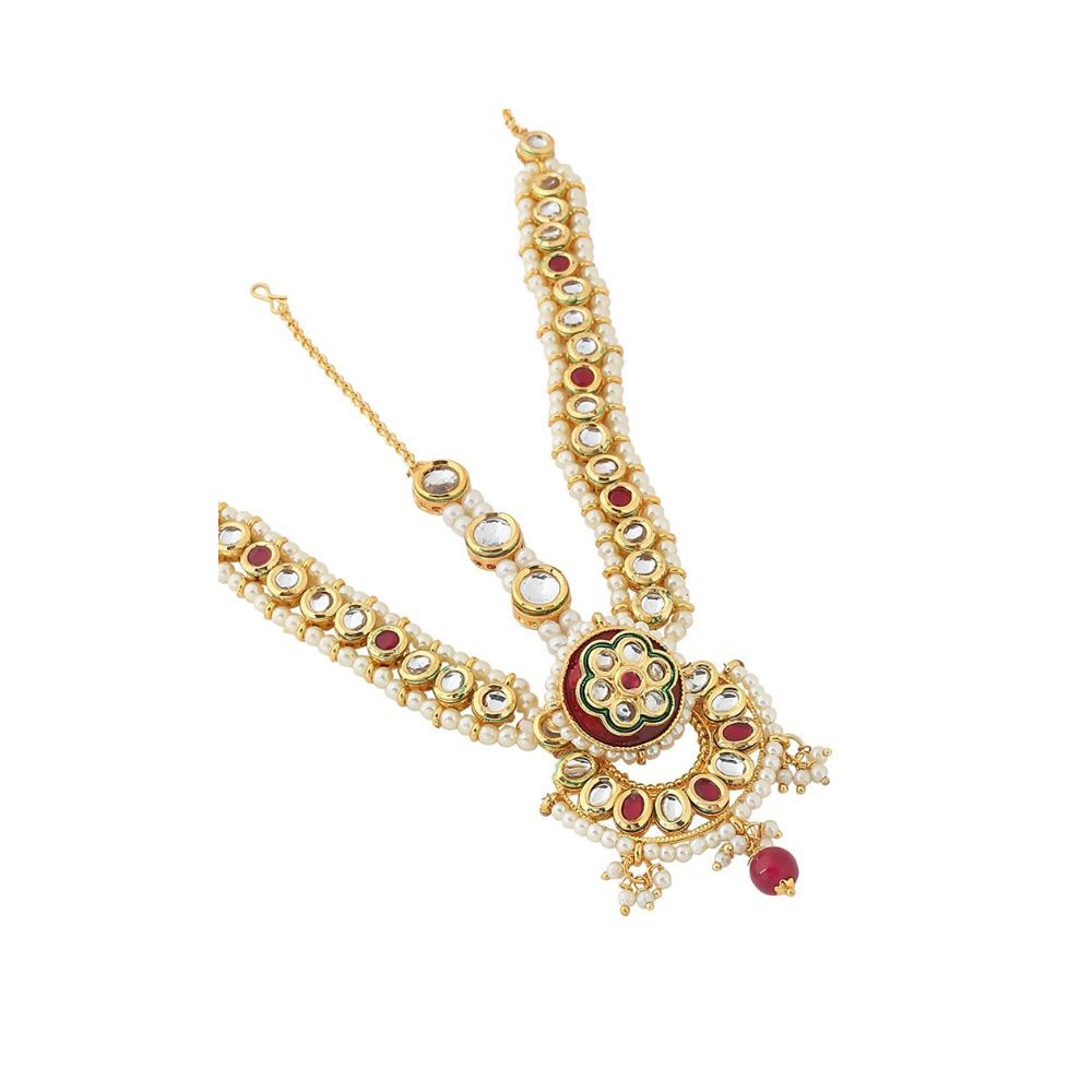 Viraasi Gold Plated Kundan Beaded Matha Patti for Women and Girls