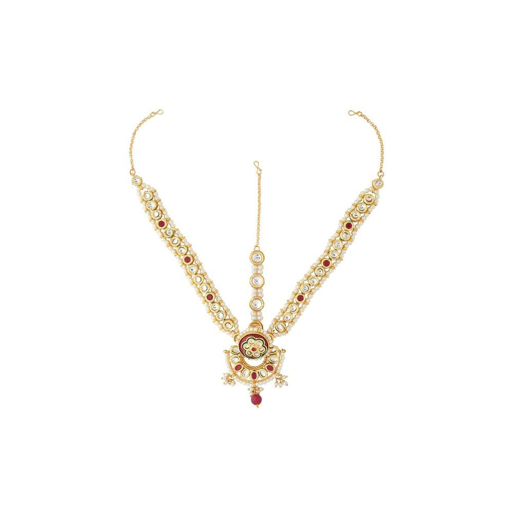 Viraasi Gold Plated Kundan Beaded Matha Patti for Women and Girls