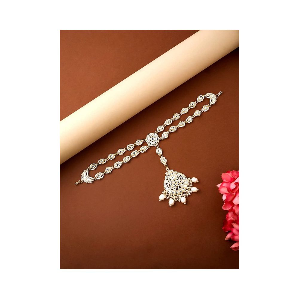 Viraasi Kundan Beaded Matha Patti Gold Plated Traditional Matha Patti for Women