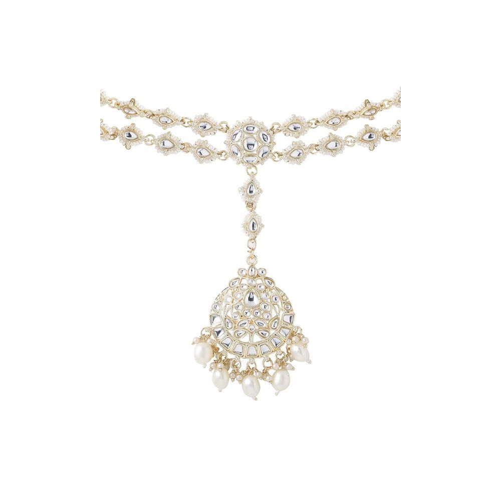 Viraasi Kundan Beaded Matha Patti Gold Plated Traditional Matha Patti for Women