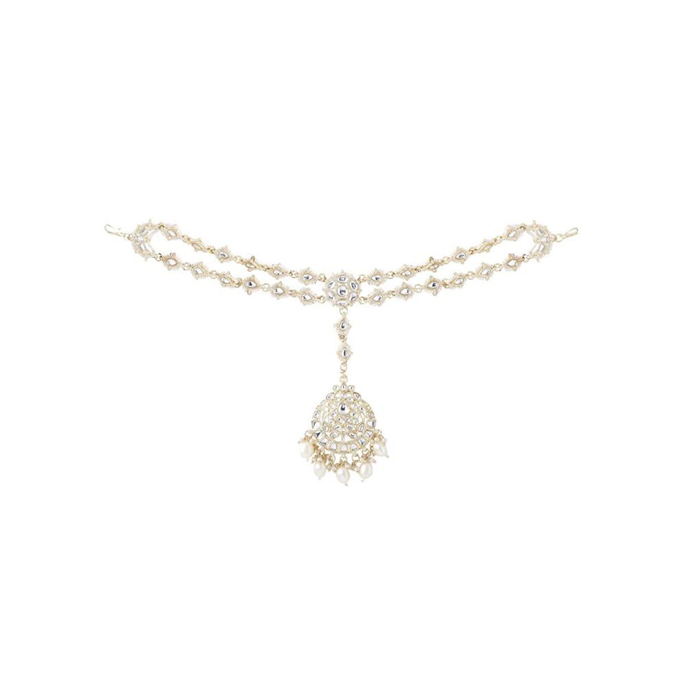 Viraasi Kundan Beaded Matha Patti Gold Plated Traditional Matha Patti for Women