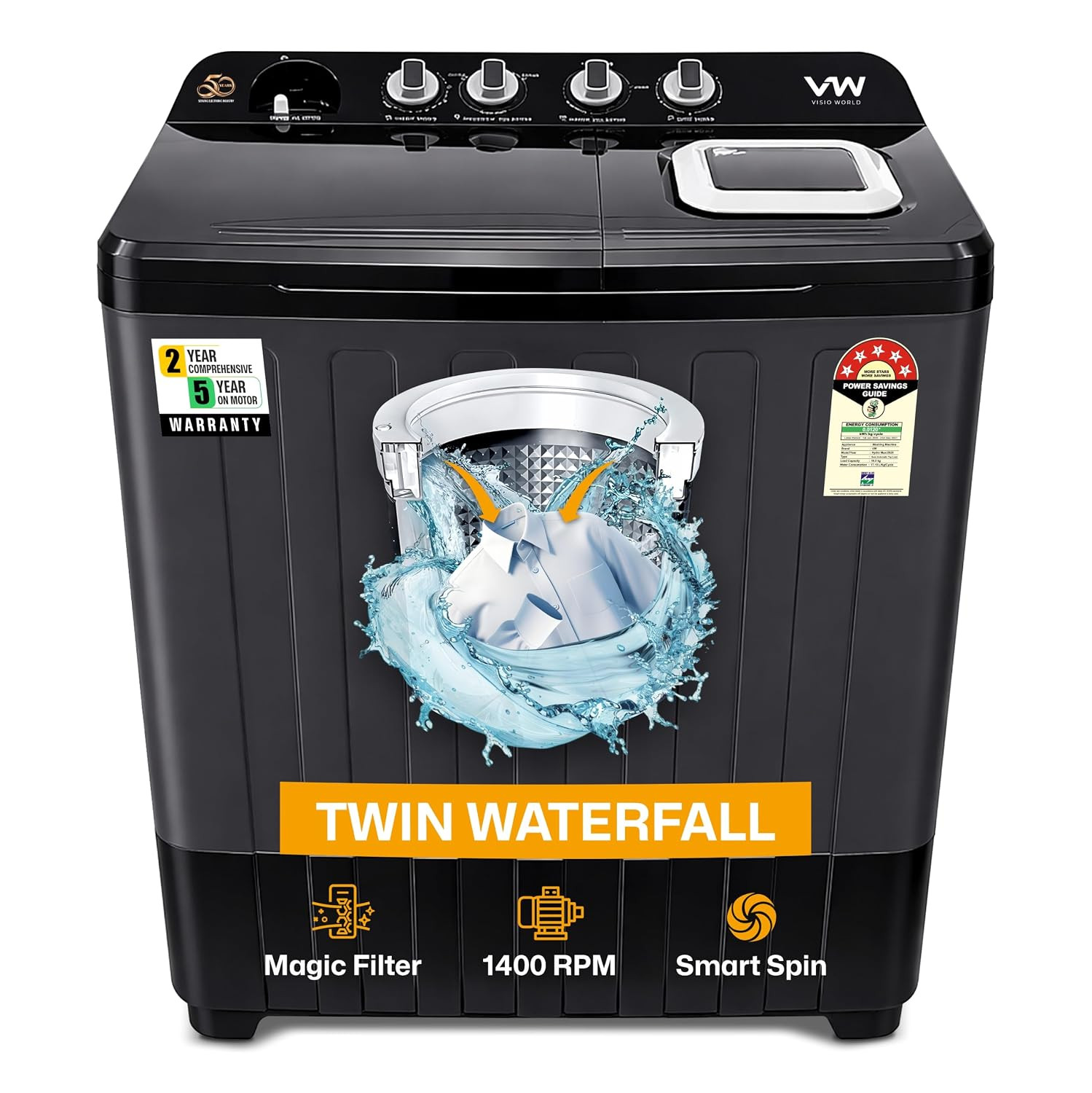 Visio World 105 kg Semi Automatic Top Load Washing Machine Hydro-Max0010P