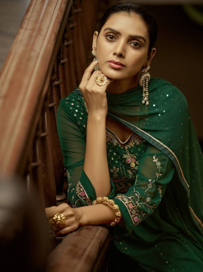 Vivacious Dark Green Embroidered Georgette Festival Wear Salwar Kameez