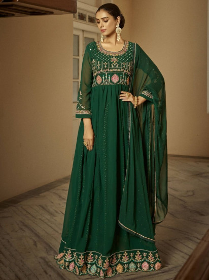Vivacious Dark Green Embroidered Georgette Festival Wear Salwar Kameez