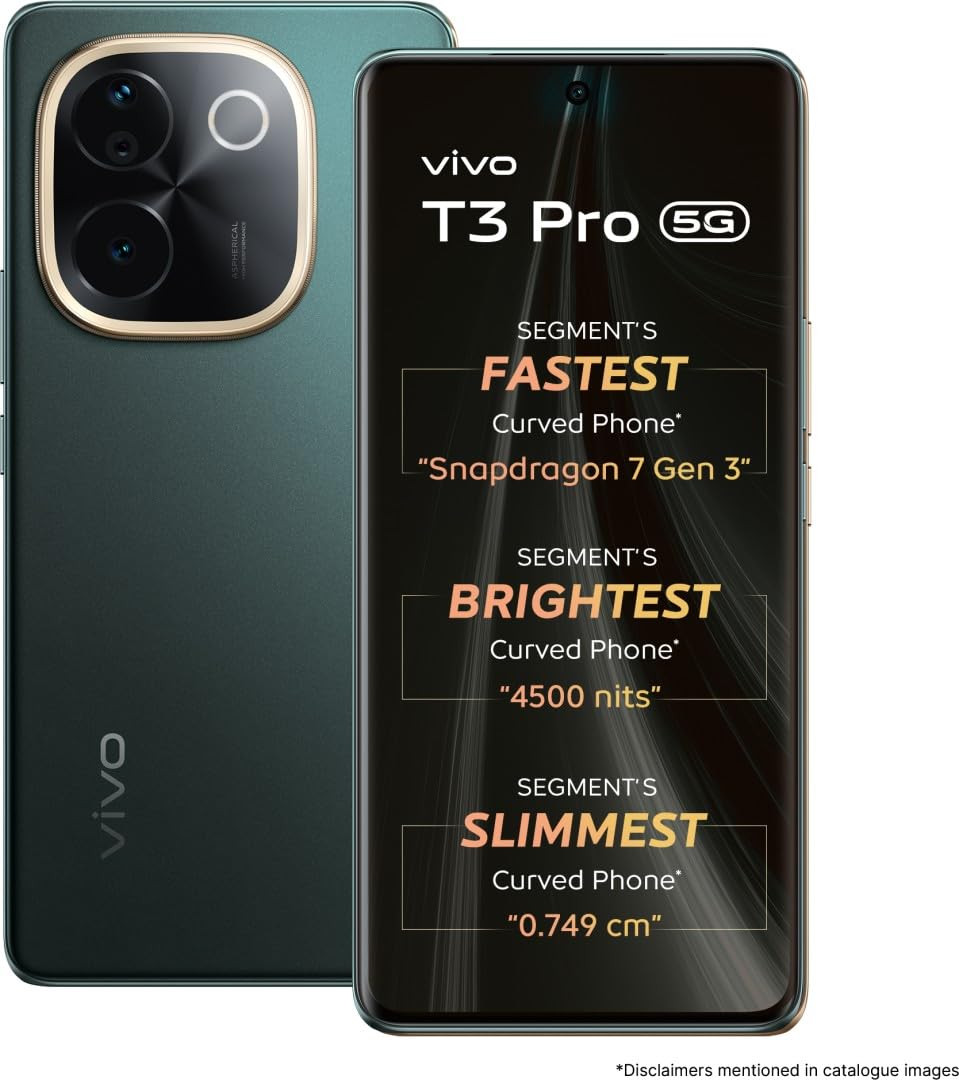 vivo T3 Pro 5G Emerald Green 8GB RAM 128GB Storage  Snapdragon 7 Gen 3 Processor  AMOLED Display  Dual Nano-SIM  5500mAh Battery