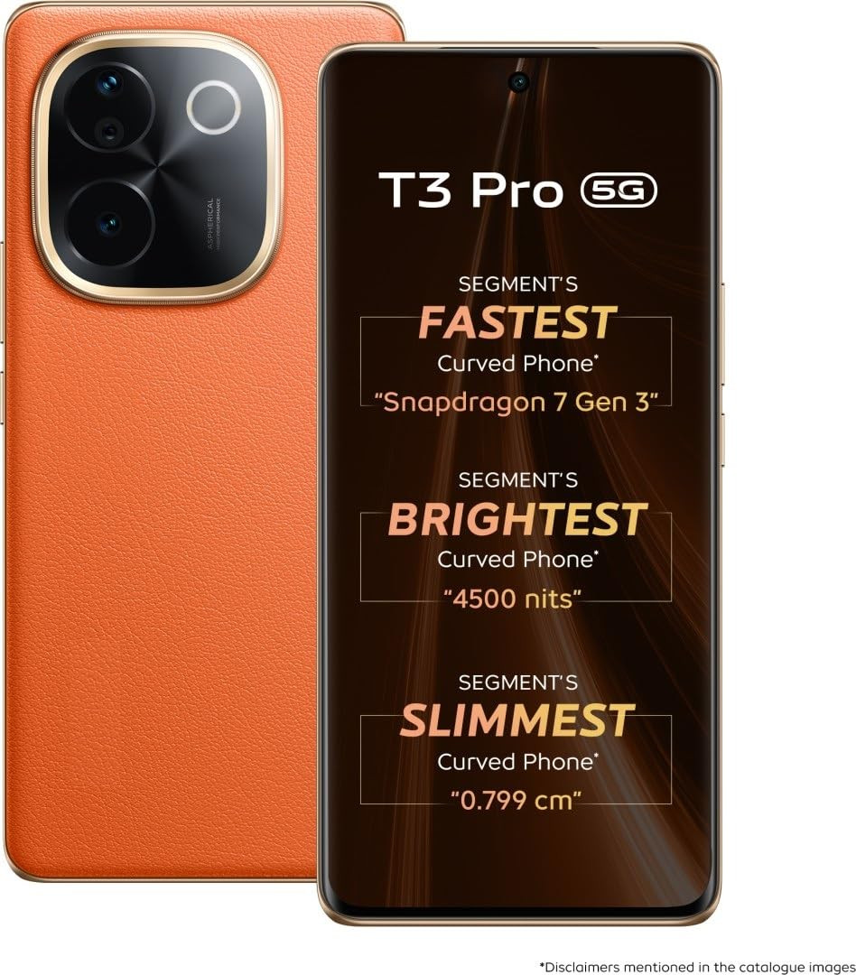 vivo T3 Pro 5G Sandstone Orange 8GB RAM 128GB Storage Snapdragon 7 Gen 3 Processor  AMOLED Display  Dual Nano-SIM  5500mAh Battery