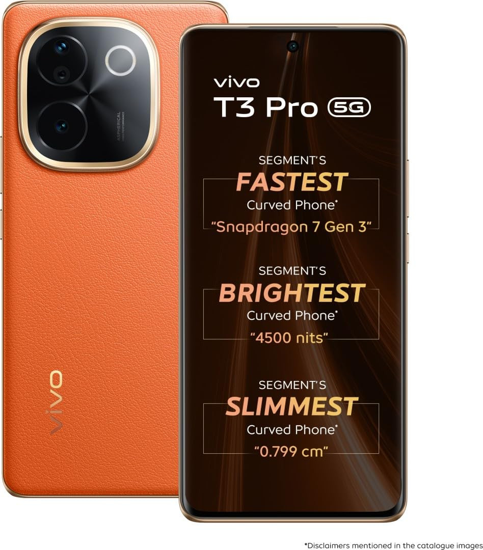 vivo T3 Pro 5G Sandstone Orange 8GB RAM 256GB Storage  Snapdragon 7 Gen 3 Processor  120Hz AMOLED Display  Dual Nano-SIM  5500mAh Battery