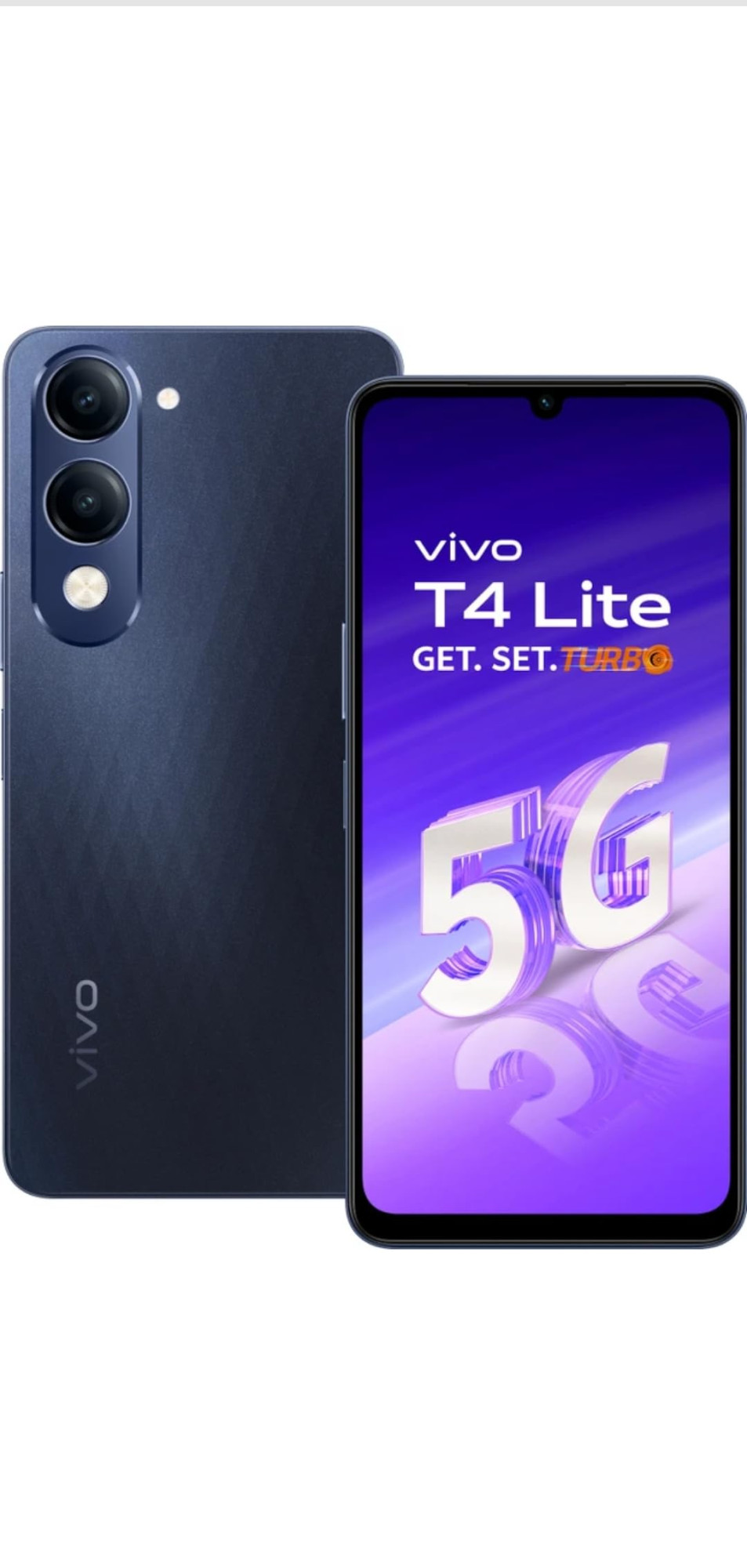 VIVO T4 Lite 5G 4GB RAM 128GB Storage Prism Blue  674 HD 90Hz LCD  Dimensity 6300  50MP Dual AI Camera  Android 14  6000mAh Battery  IP64  Side Fingerprint  15W Charging  Dual SIM