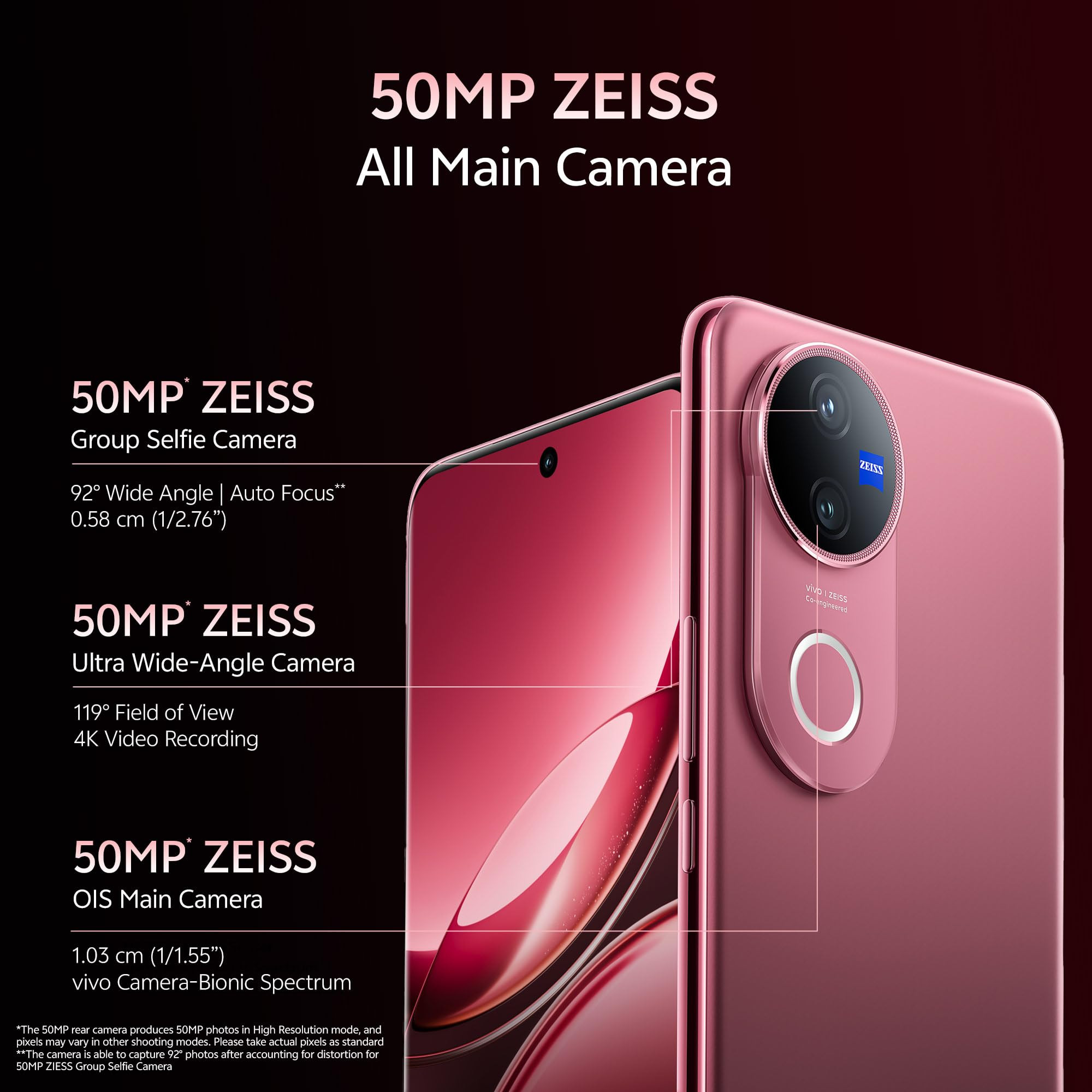 VIVO V50 5G Elite Edition Rose Red 12GB RAM 512GB Storage TWS 3e Buds up-to 30dB ANC Inside The Boxwith No Cost EMIAdditional Exchange Offers