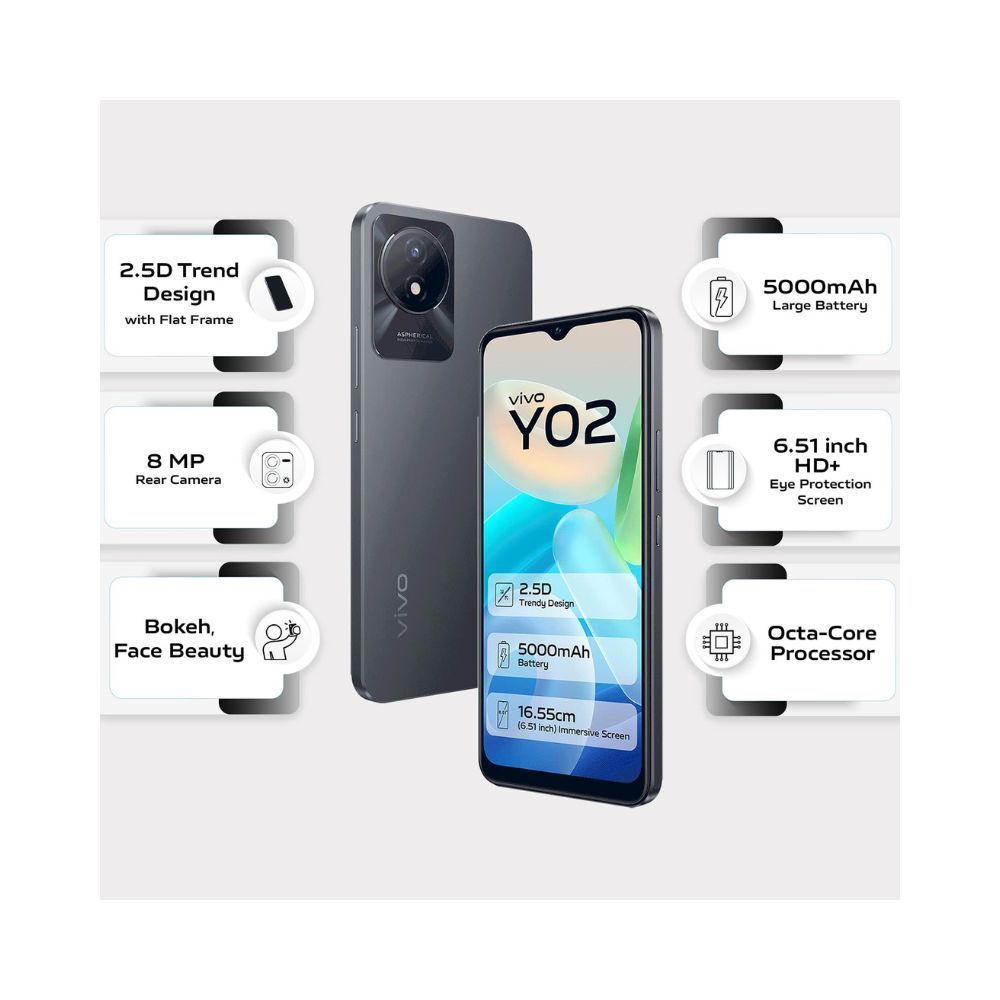 Vivo Y02 (Cosmic Grey, 3GB RAM, 32GB Storage)