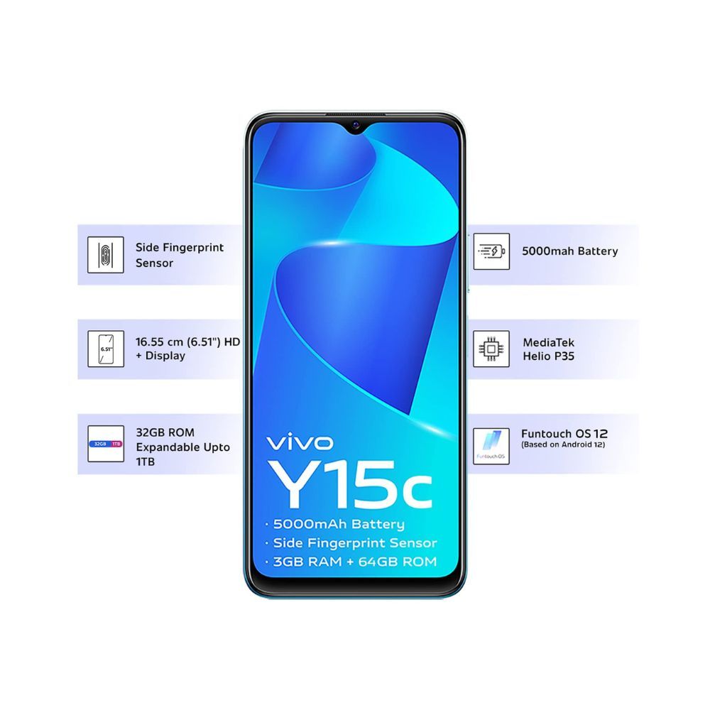 Vivo Y15C (Mystic Blue, 3GB RAM, 64GB Storage)