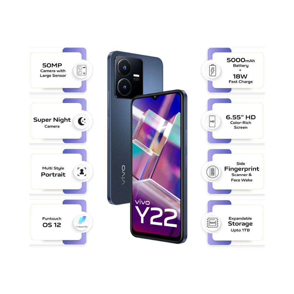 vivo Y22 (Starlit Blue, 4GB RAM, 64GB Storage) with No Cost EMI/Additional Exchange Offers