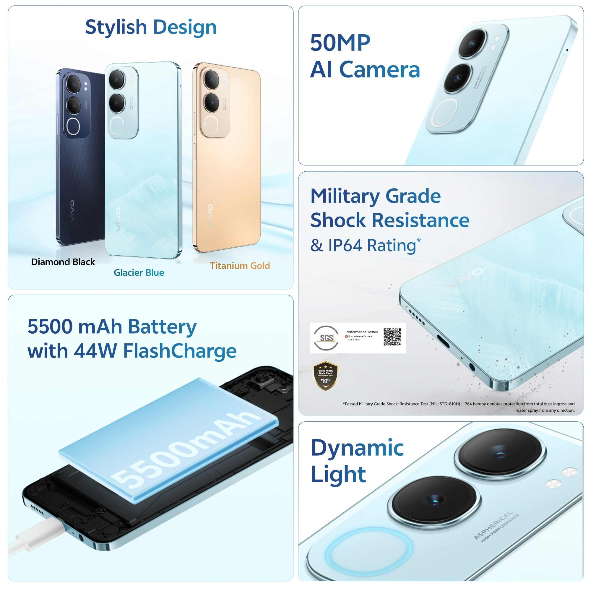 Vivo Y29 5G Glacier Blue 4GB RAM 128GB Storage with No Cost EMIAdditional Exchange Offers