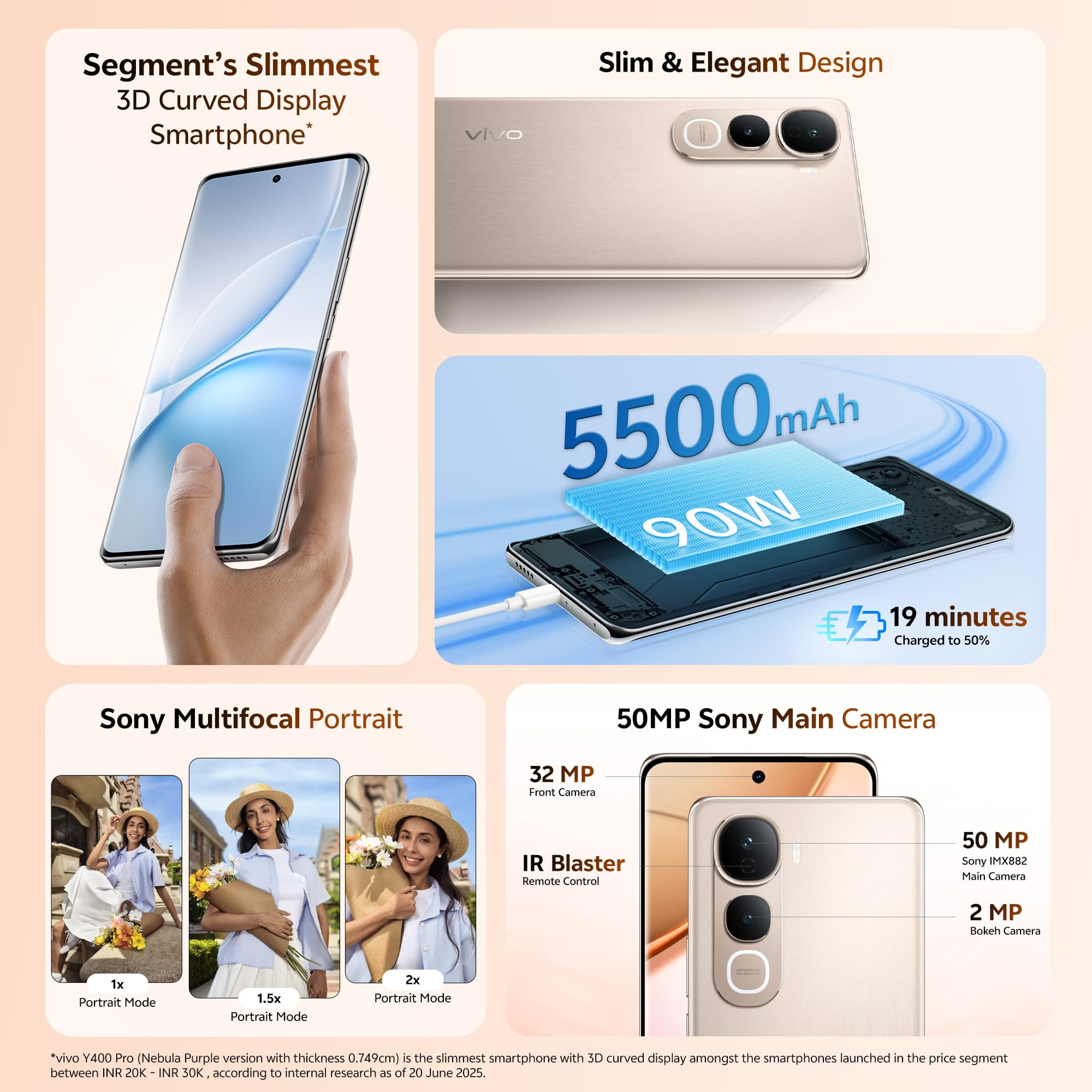 Vivo Y400 Pro 5G Fest Gold 8GB RAM 256GB Storage with No Cost EMIAdditional Exchange Offers