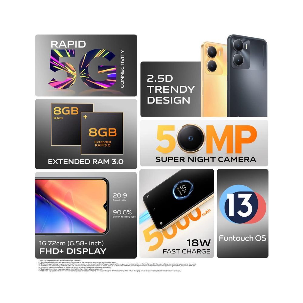 Vivo Y56 5G (Black Engine, 8GB RAM, 128GB Storage) with No Cost EMI/Additional Exchange Offers