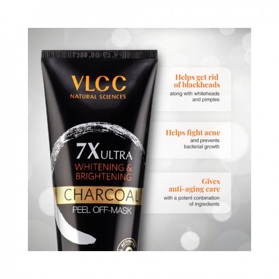 VLCC 7X Ultra Whitening & Brightening Charcoal Peel Off Mask - 100g - Deep Cleansing, removing Blackheads, Fade dark Spots & Skin Nourishment.