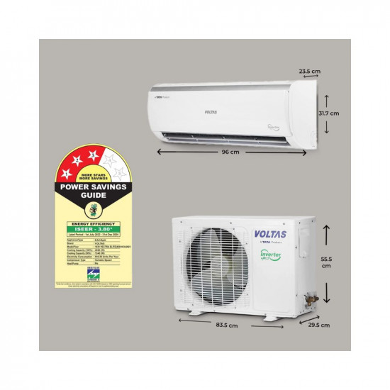 Voltas 0.8 Ton 3 Star, Inverter Split AC(Copper, 4-in-1 Adjustable Mode, Anti-dust Filter, 2023 Model, 103V Vectra Elite, White)