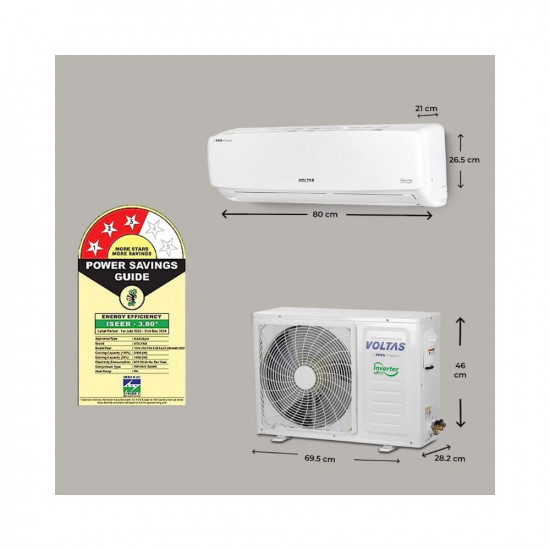 Voltas 1 Ton 3 Star, Inverter Split AC(Copper, 4-in-1 Adjustable Mode, Anti-dust Filter, 2023 Model, 123V Vectra Elegant, White)