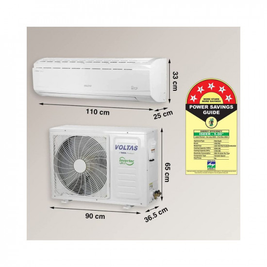 Voltas 2 Ton 5 Star, Inverter Split AC(Copper,4-in-1 Adjustable Mode, Anti-dust Filter, 2023 Model, 245V Vectra Plus, White)