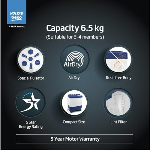 Voltas Beko 65 kg Semi Automatic Top Load Washing Machine WTT65UNXOK3I0I0W01 Blue - product image 2