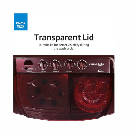 Voltas beko 7 2 kg Semi Automatic twin tub Washing machine WTT72 Burgundy