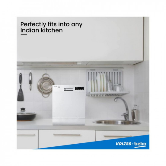 Voltas Beko 8 Place Settings Table Top Dishwasher (DT8S, Silver, Inbuilt Heater)