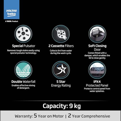Voltas Beko 9 kg Semi Automatic Top Load Washing Machine WTT90UHAOK5B1B1S23 Black - product image 2