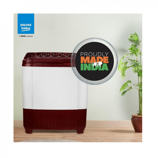 Voltas beko, A Tata Product 8.2 Kg Semi-Automatic Top Load Washing machine, (WTT82, Burgundy, 2023 Model, Fast Dry)