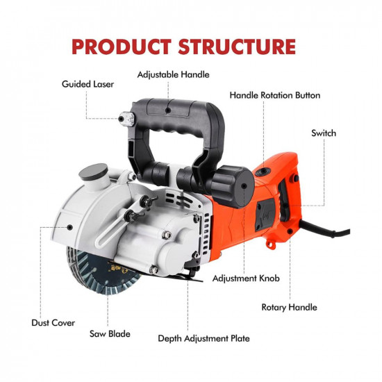 VOLTZ 133 5500W Electric Wall Chaser with Laser Guide Groove Cutting Machine Slotting Machine with 2pcs Carbon Brushes