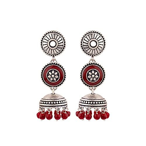 VOYLLA American Diamond CZ Traditional Gold Plated Red & White Brass Jhumka  Earrings for Women : Amazon.in: Fashion