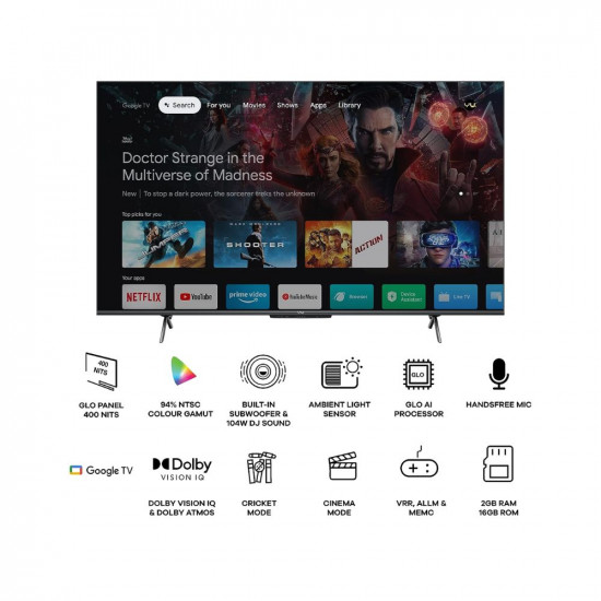 VU 126 cm (50 inches) The GloLED Series 4K Smart LED Google TV 50GloLED (Grey)