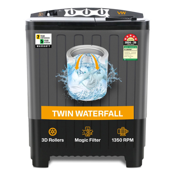 Image of VW 7.5 kg 5 Star Aqua Spin Semi Automatic Top Load Washing Machine AquaSpin0075P (Black)