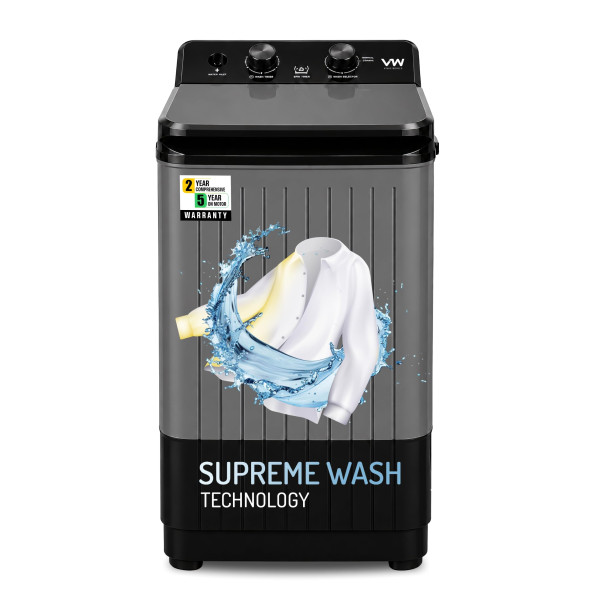 Image of VW 8.5 kg semiautomatic Top Load Washer Only with Powerful Wash, V8 Supreme Wash, Black/Grey