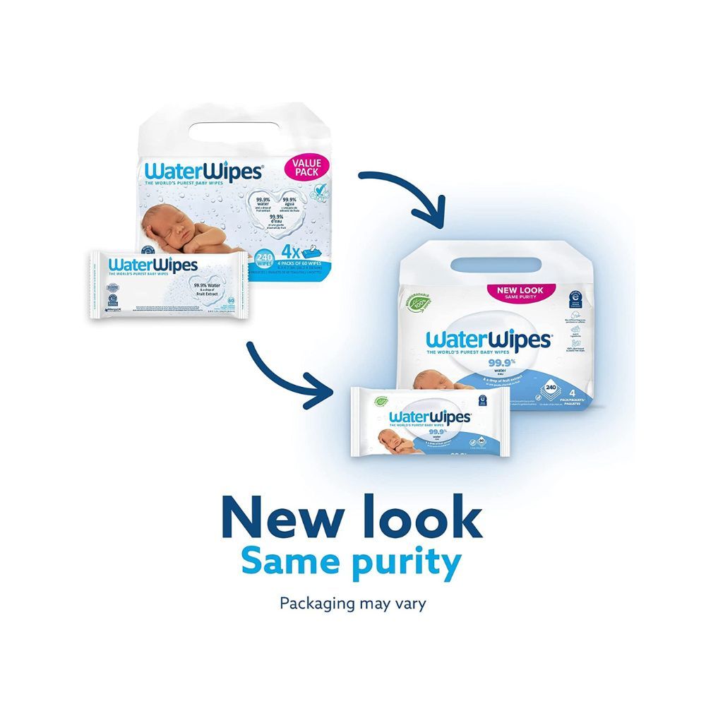 WaterWipes Baby Wipes, White, 60 Wipes (Pack of 4)