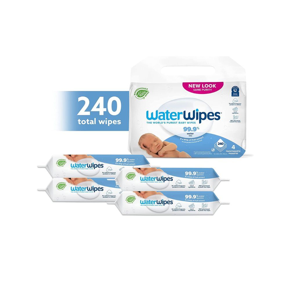 WaterWipes Baby Wipes, White, 60 Wipes (Pack of 4)