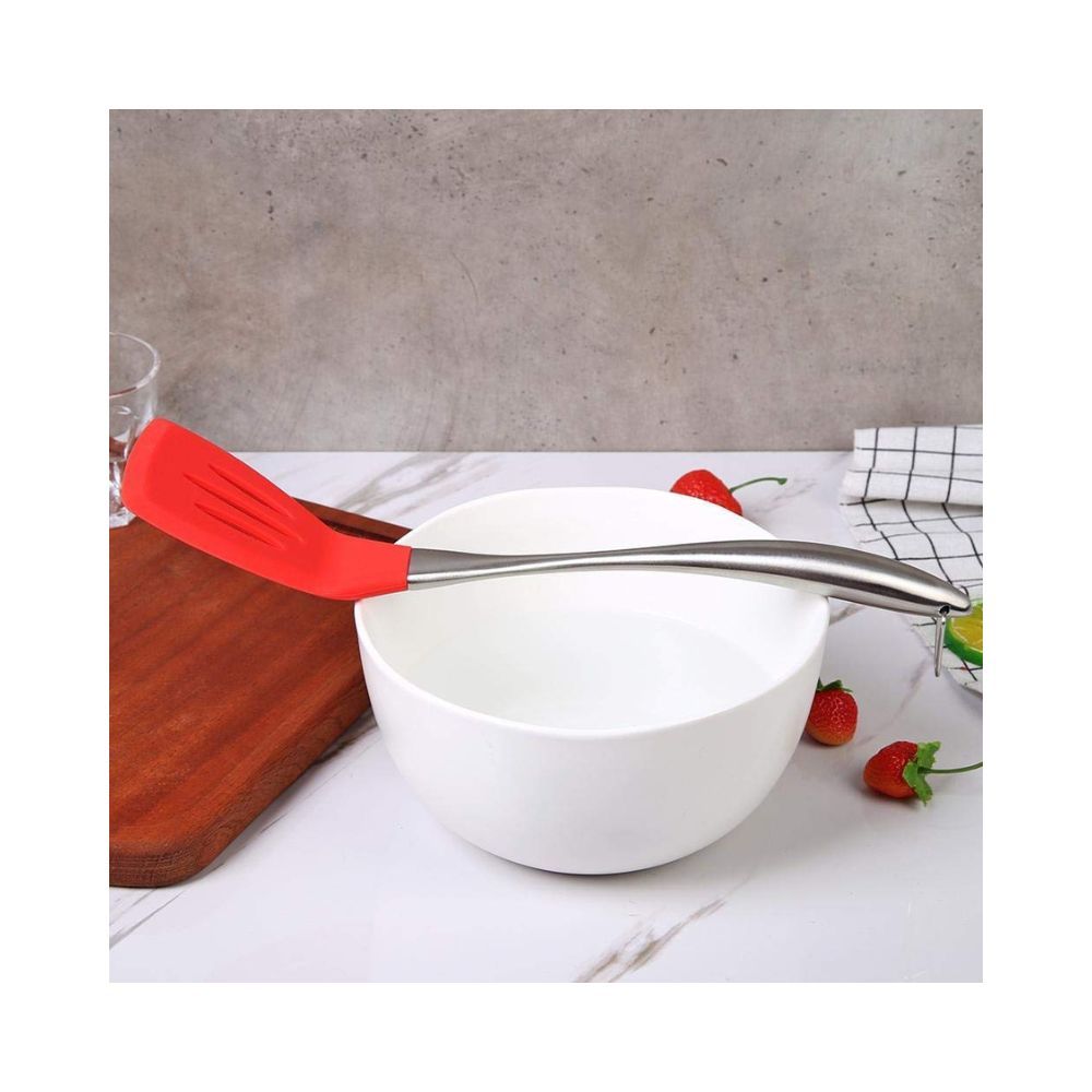 we3 Silicone Wok Slotted Spatula Turner BPA Free 500ÂºF Stainless Steel Handle 14 Inch for Non Stick Cookware