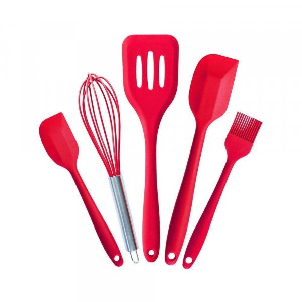 we3 spatulas Set Premium Silicone Kitchen Utensils Set (Utensil 5 Piece) in Hygienic Solid Coating (Utensil RED)