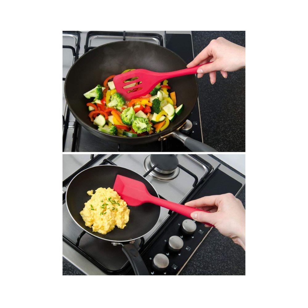 we3 spatulas Set Premium Silicone Kitchen Utensils Set (Utensil 5 Piece) in Hygienic Solid Coating (Utensil RED)