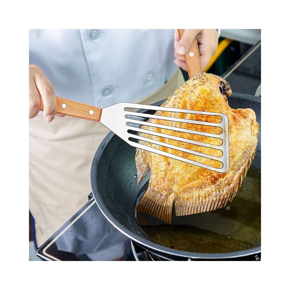 we3 Stainless Steel Fish Spatula with Wide Slotted Blade