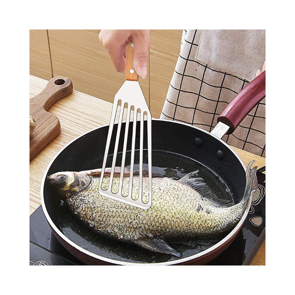 we3 Stainless Steel Fish Spatula with Wide Slotted Blade