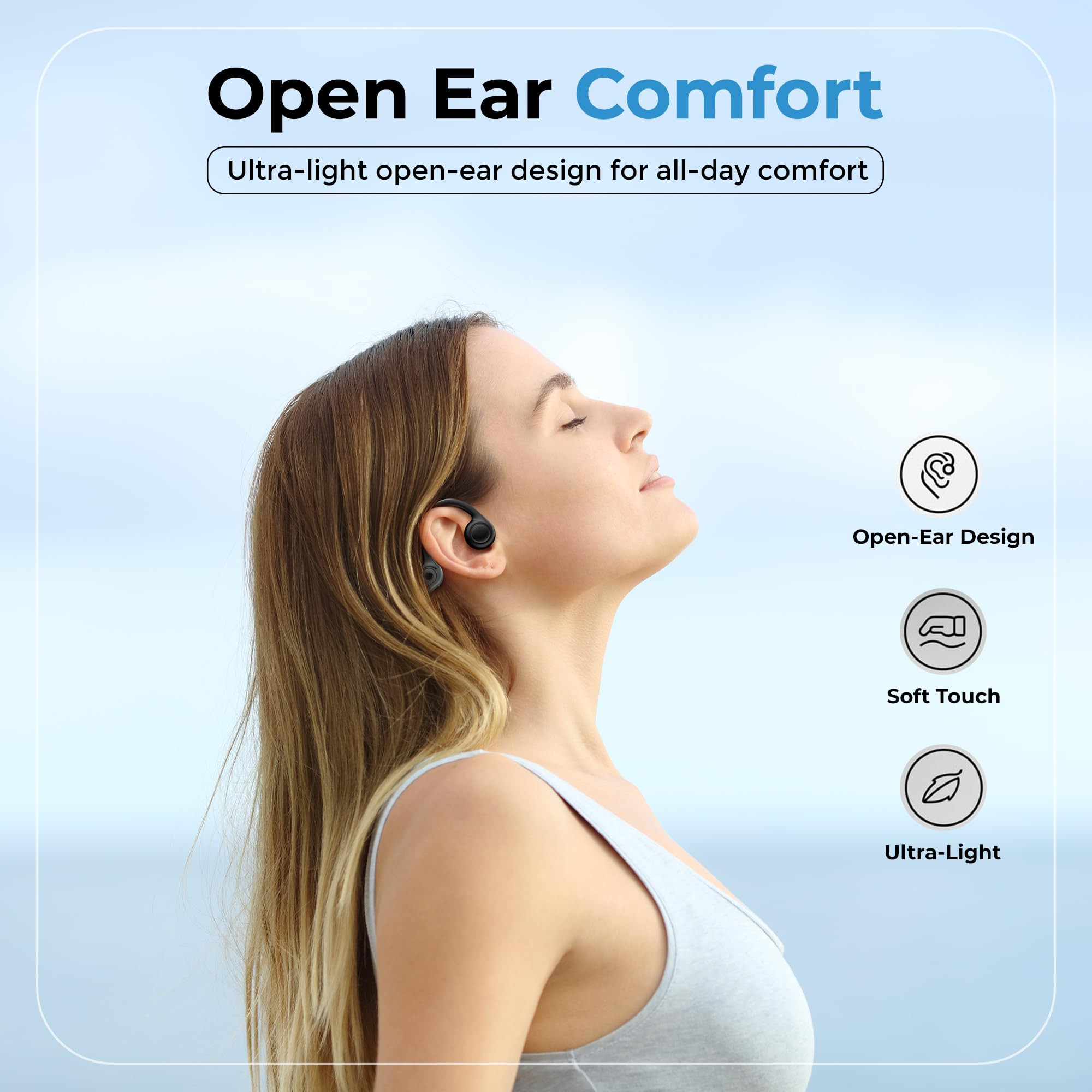 WeCool Moonwalk M1 Bone Conduction Open Ear Headphones 54 Bluetooth Earphones IPX5 Water  Sweatproof Comfort-fit Earphones with Ear Hook Ideal for Cycling Hiking Sports Gym Workout- Black