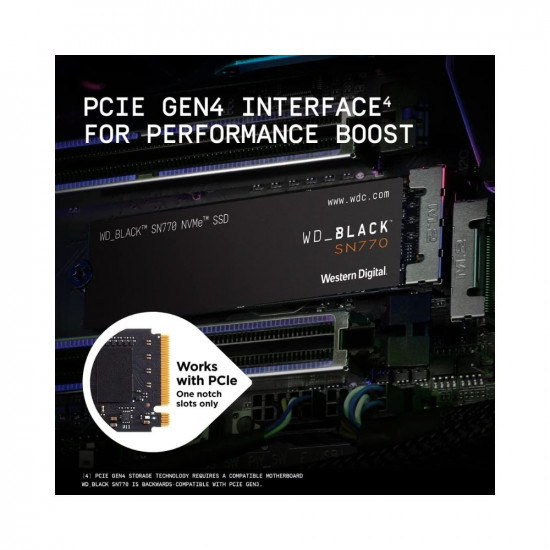Western Digital WD Black SN770 NVMe 2TB, Upto 5150MB/s, 5Y Warranty, PCIe Gen 4 NVMe M.2 (2280), Gaming Storage, Internal Solid State Drive (SSD) (WDS200T3X0E)
