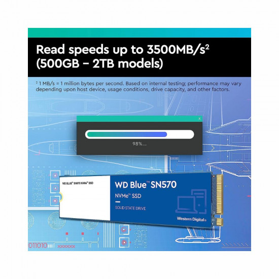 Western Digital WD Blue SN570 NVMe 1TBWestern Digital WD Blue SN570 NVMe 1TB, Upto 3000MB/s, with Free 1 Month Adobe Creative Cloud Subscription, 5 Y Warranty, PCIe Gen 3 NVMe M.2 (2280), Internal Solid State Drive (SSD) (WDS100T3B0C)