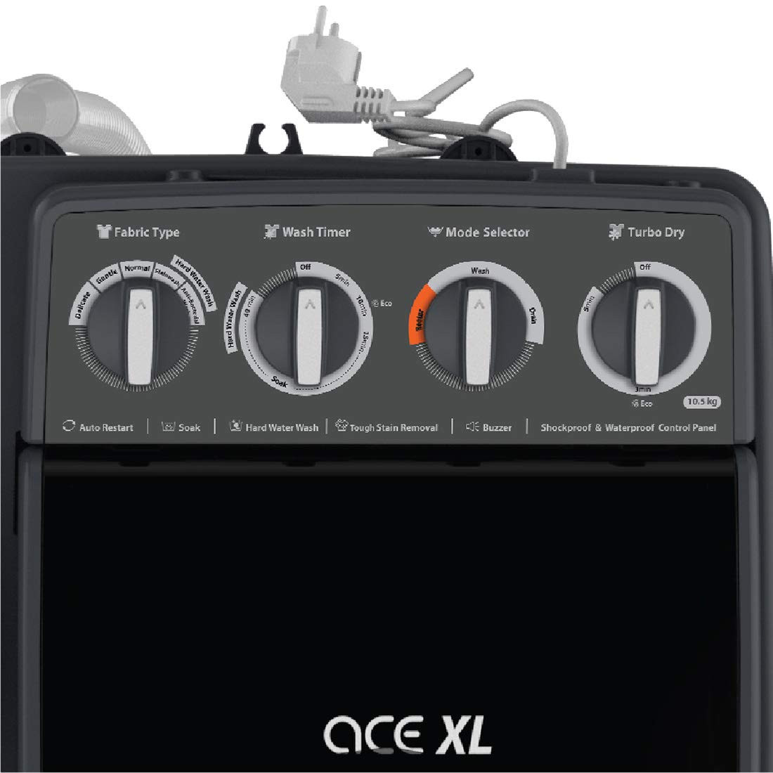 Whirlpool 105 Kg Ace XL Semi-Automatic Top Loading Washing Machine Ace XL 105 Grey In-Built Heater 3D Scrub Technology